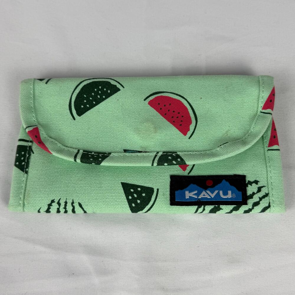 KAVU Big Spender 100% Cotton Canvas Trifold Wallet Green Watermelon Print NEW